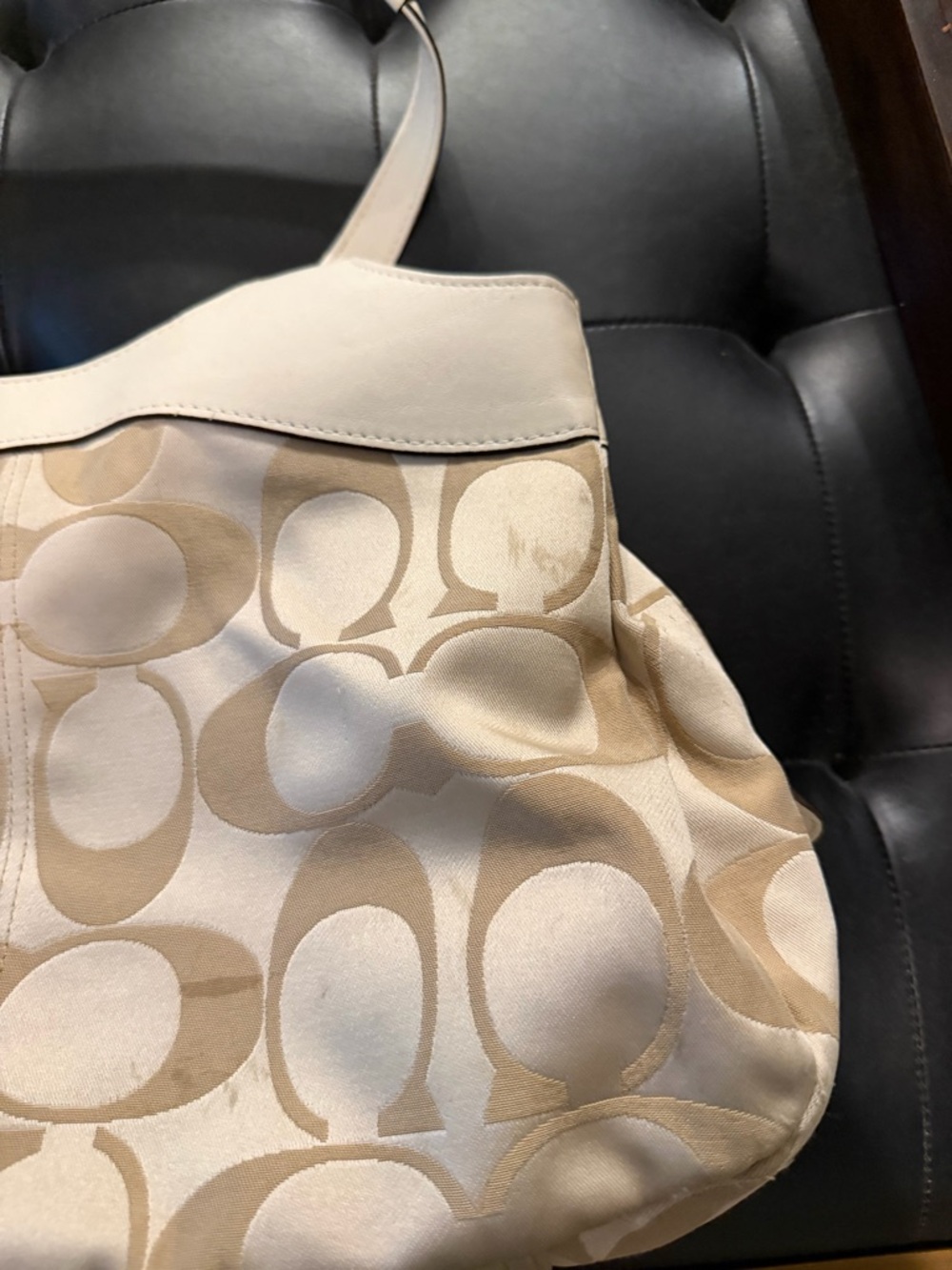 Coach Signature Canvas Tote in Beige and White - Picture 7 of 12